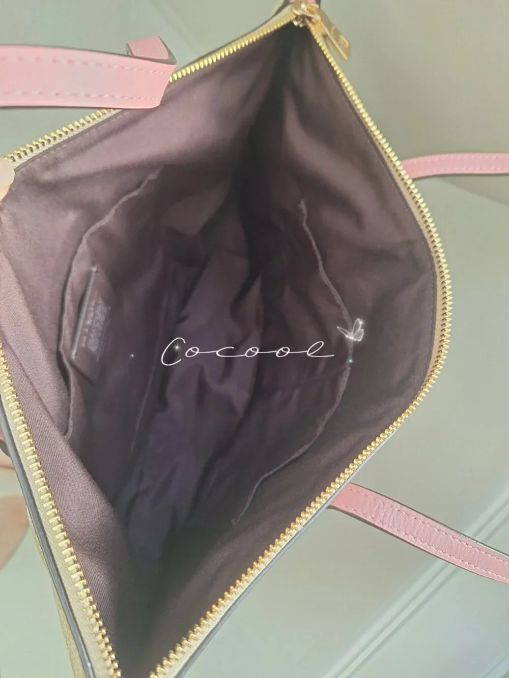 💝NEW COACH ZIP TOP TOTE IN SIGNATURE CANVAS/ LEATHER LIGHT KHAKI PINK